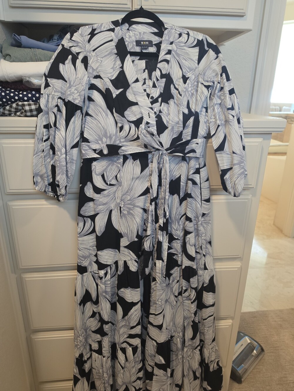 Anthropologie Black and White Floral Maxi Dress